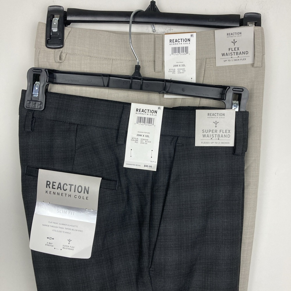 Kenneth Cole Men's Lot of 2 Tan &‎ Black Plaid Dress Pants 29x32